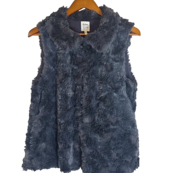 Dylan Los Angeles Faux Fur Vest Womens L Dark Gray Soft Luxury Hook Eye - Picture 1 of 9